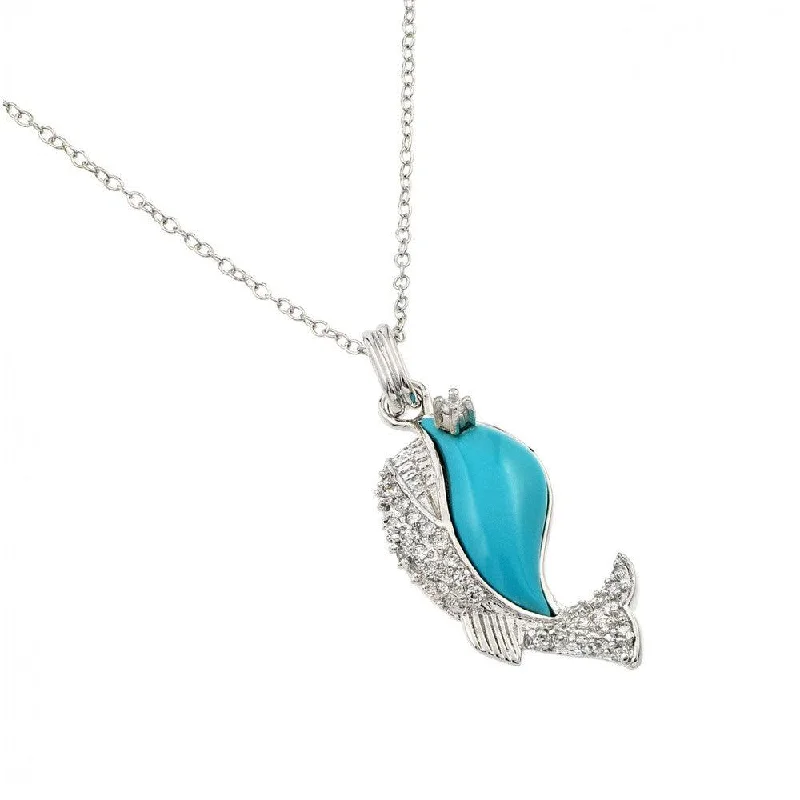 Stylish necklaces and pendants with diamonds for a glamorous and elegant look-Silver 925 Rhodium Plated Clear CZ Stone Turquoise Blue Whale Pendant Necklace - BGP00855TQ