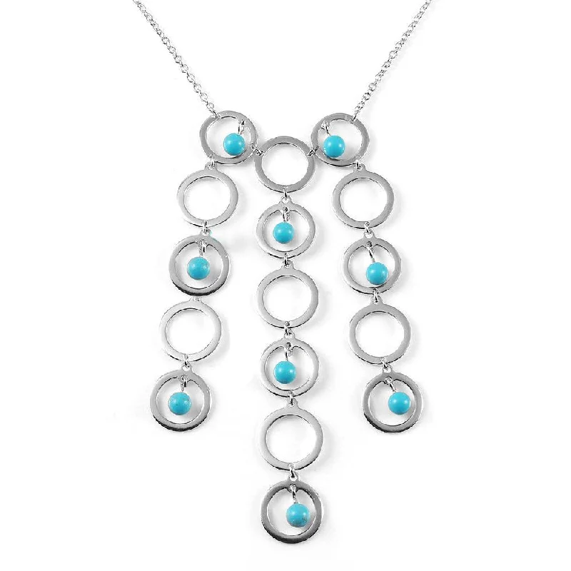 Stunning necklaces and pendants with sapphire gemstones for a luxurious blue hue-Clearance-Silver 925 Rhodium Plated Multi Circle Strand Turquoise Bead CZ Pendant Necklace - BGN00008