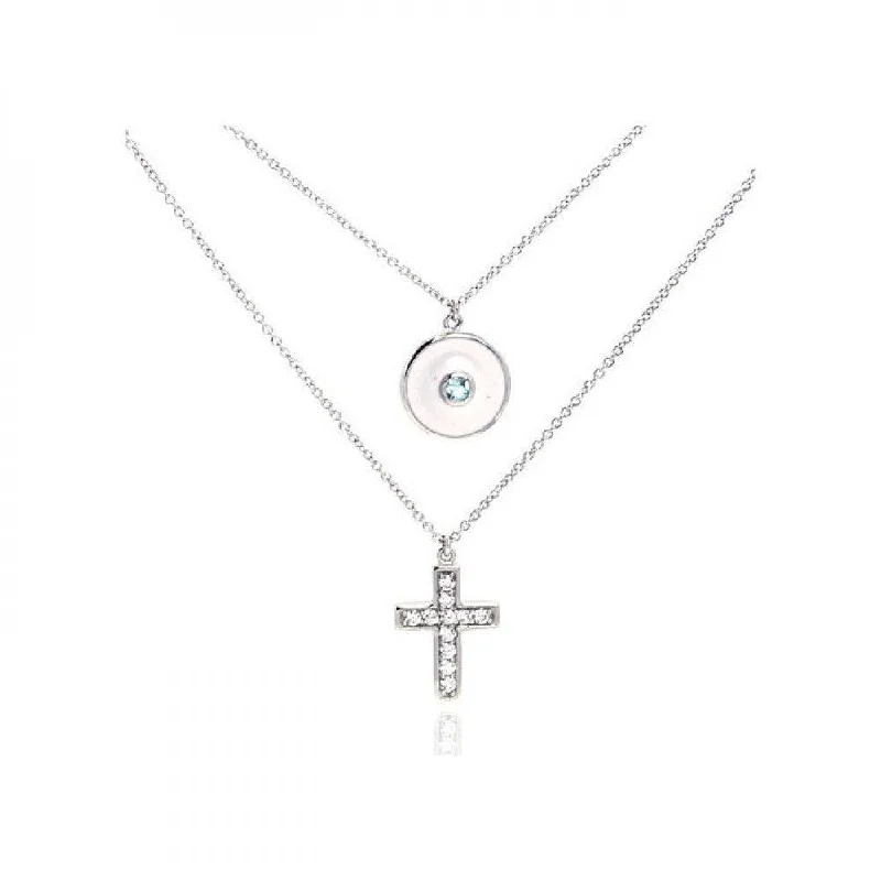 Trendy necklaces and pendants with statement pieces for a bold fashion statement-Silver 925 Rhodium Plated Clear CZ Cross Pendant Necklace - STP01077