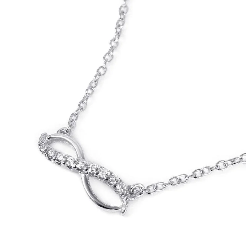 Stunning necklaces and pendants with chakra stones for healing and balance-Silver 925 Infinity Symbol Shaped Pendant with CZ Accents Necklace - BGP01029