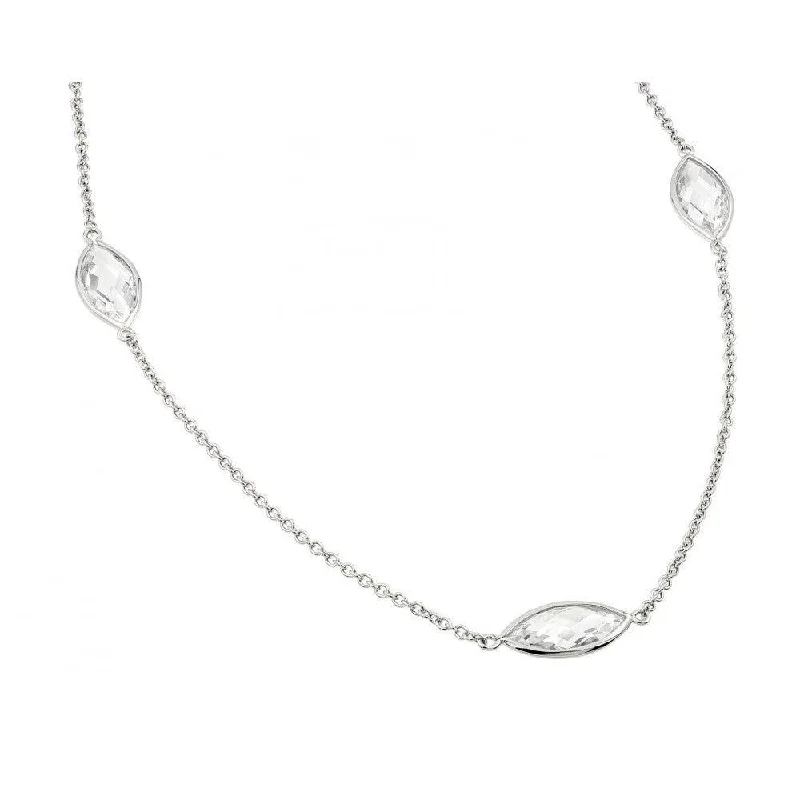 Necklaces and pendants with pearls for a classic and sophisticated touch-Silver 925 Rhodium Plated Clear CZ Marquise Shaped Pendant Necklace - BGP00978