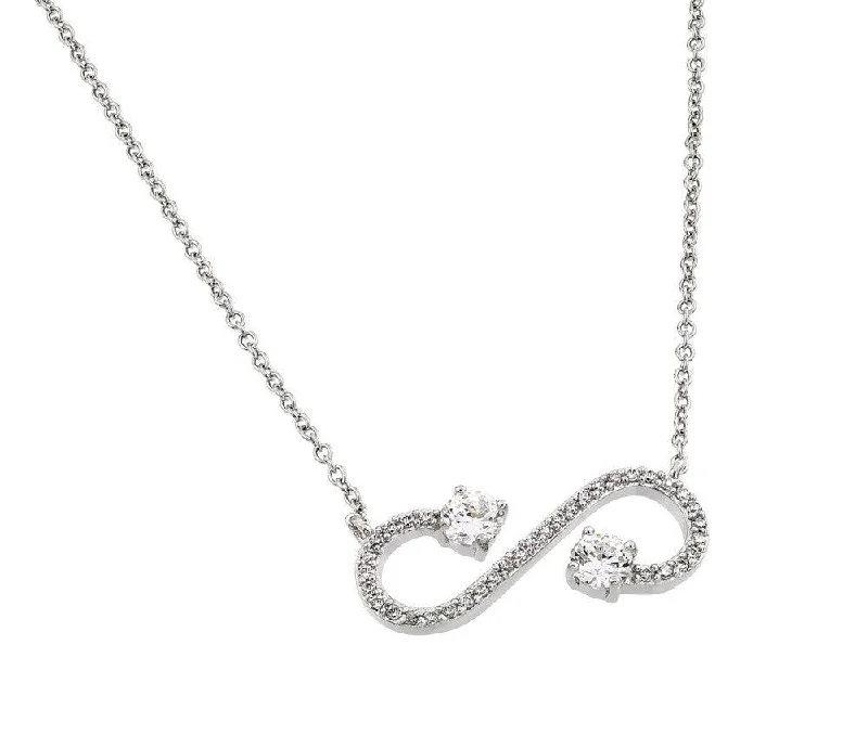 Elegant necklaces and pendants with diamond accents for added sparkle-Silver 925 Rhodium Plated Clear CZ Open Infinity "S" Pendant Necklace - BGP00837