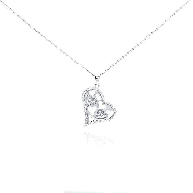 Best necklaces and pendants with intricate beadwork for a bohemian-inspired look-Silver 925 Rhodium Plated Clear CZ Heart Pendant Necklace - STP01007