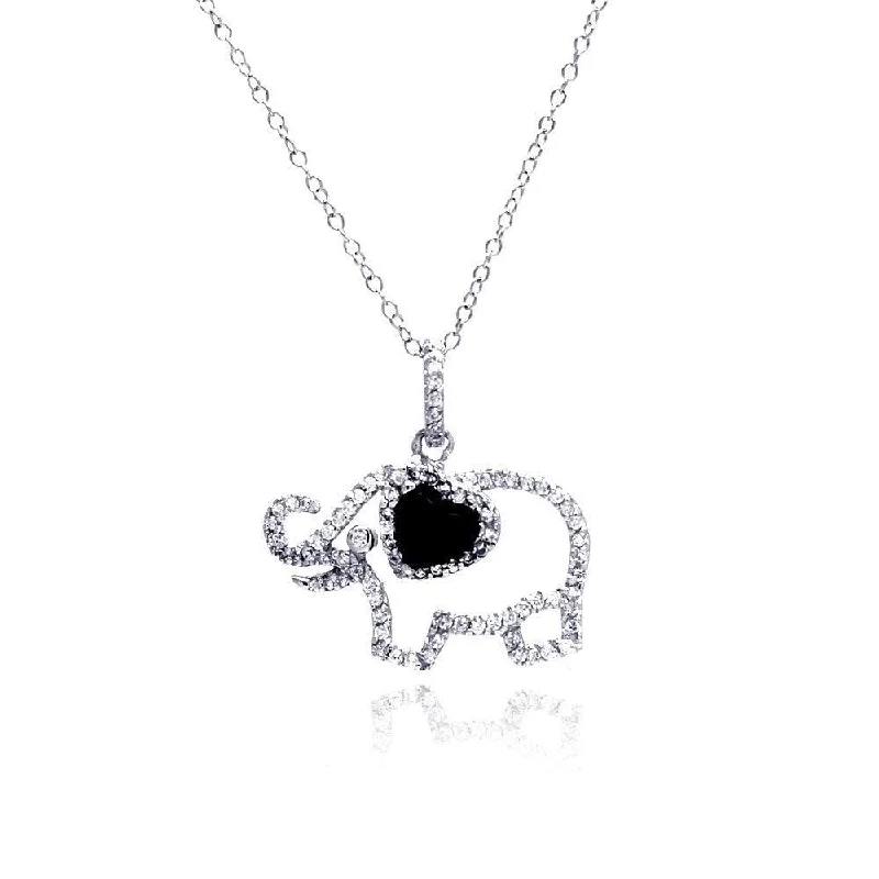 Best necklaces and pendants with heart-shaped designs for a romantic look-Silver 925 Rhodium Plated Clear CZ Elephant Pendant Necklace - STP01312