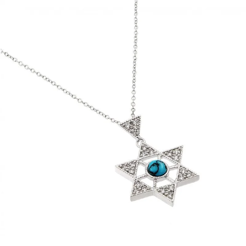 Necklaces and pendants with personalized charms for a custom piece of jewelry-Silver 925 Rhodium Plated Clear CZ David Star Pendant Necklace - BGP00964