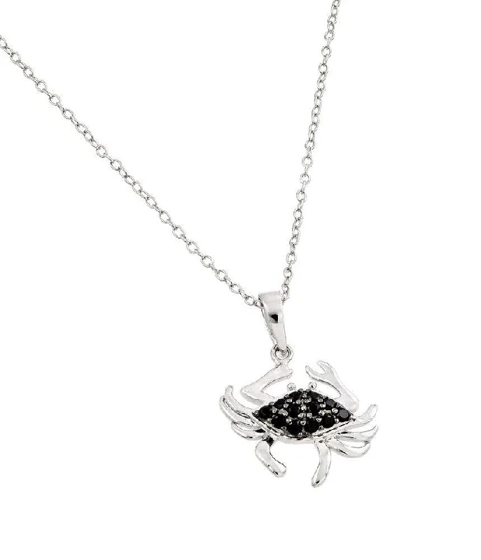 Best necklaces and pendants with personalized coordinates for a special keepsake-Silver 925 Rhodium Plated Clear and Black CZ Stone Crab Pendant Necklace - BGP00861