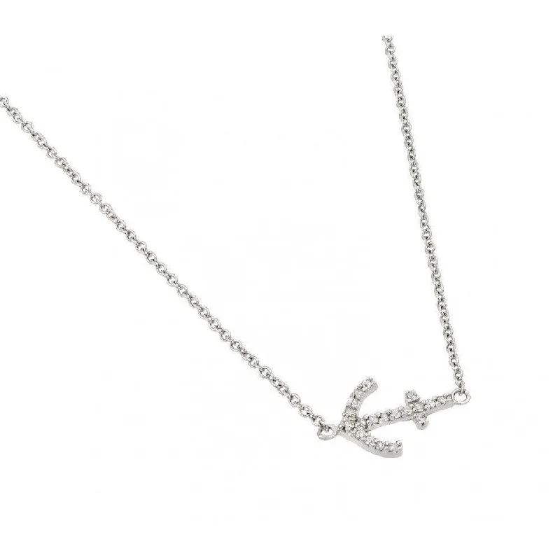 Elegant necklaces and pendants with gold chains for a chic, timeless appearance-Silver 925 Rhodium Plated Clear CZ Anchor Pendant Necklace - STP01437