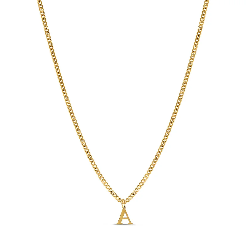 Necklaces and pendants with enamel accents for a colorful, eye-catching appearance-Curb Chain Initial Necklace - Gold