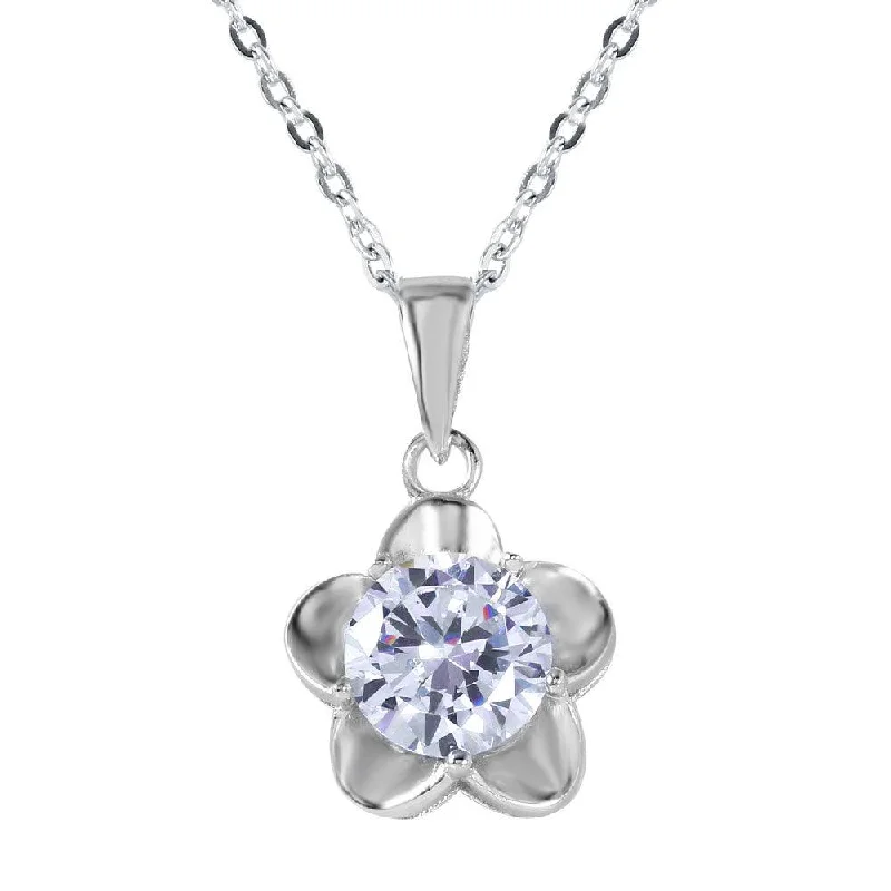 Necklaces and pendants with custom designs for a completely unique jewelry piece-Silver 925 Small 5 Petal Flower With Large CZ Center Pendant Necklace - BGP00609