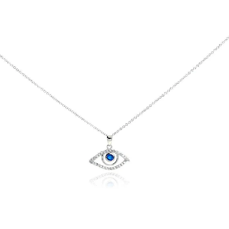 Stunning necklaces and pendants with jade gemstones for a calming green hue-Silver 925 Rhodium Plated Clear CZ Evil Eye Pendant Necklace - STP01014