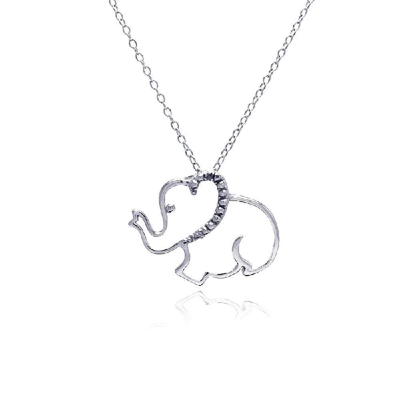 Fashionable necklaces and pendants with birthstones for a personalized gift idea-Silver 925 Rhodium Plated Clear Diamond Elephant Pendant Necklace - STP01315