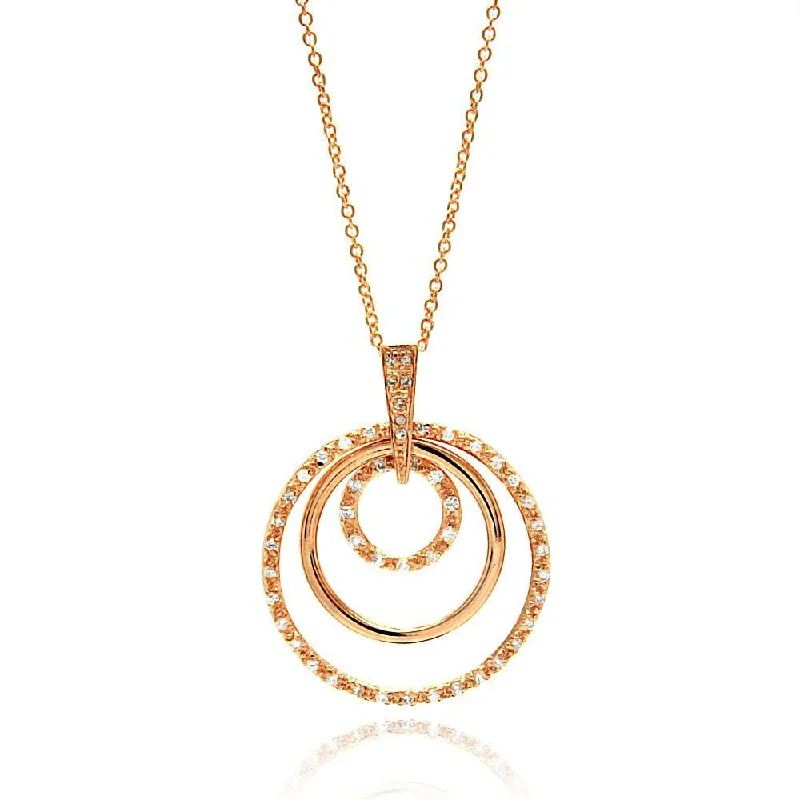 Beautiful necklaces and pendants with diamond halo settings for extra brilliance-Clearance-Silver 925 Clear CZ Rose Gold Plated Multi Circle Pendant Necklace - STP00101RGP