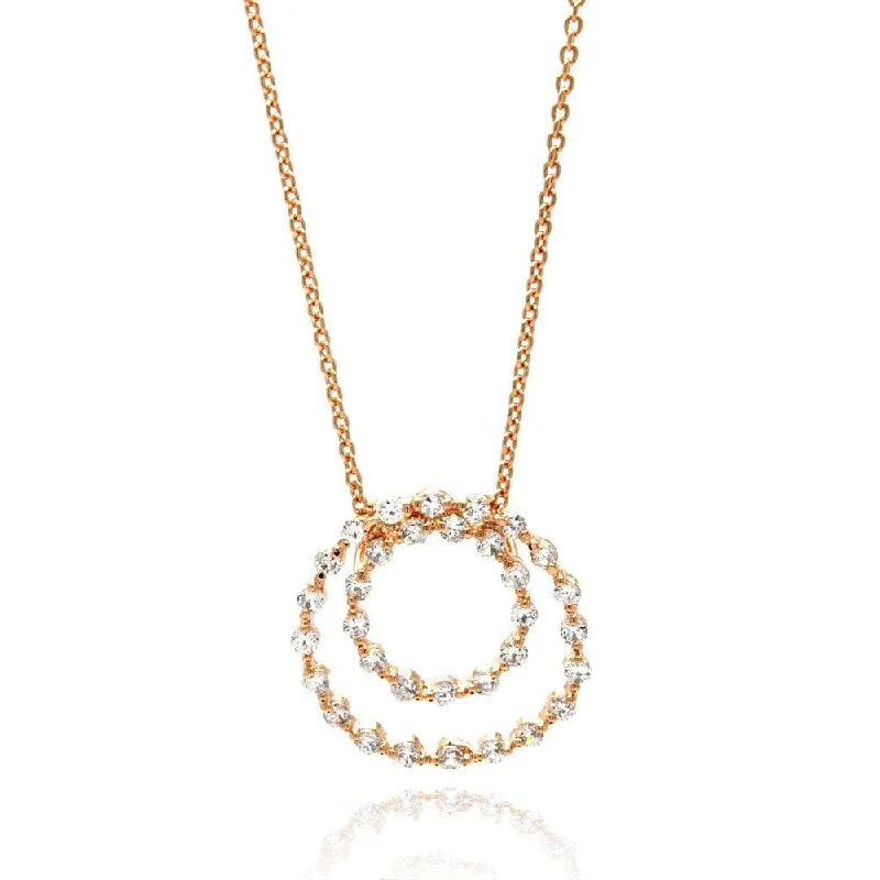 Stunning necklaces and pendants with chakra stones for healing and balance-Clearance-Silver 925 Clear CZ Rose Gold Plated Open Circle Pendant Necklace - STP00416RGP