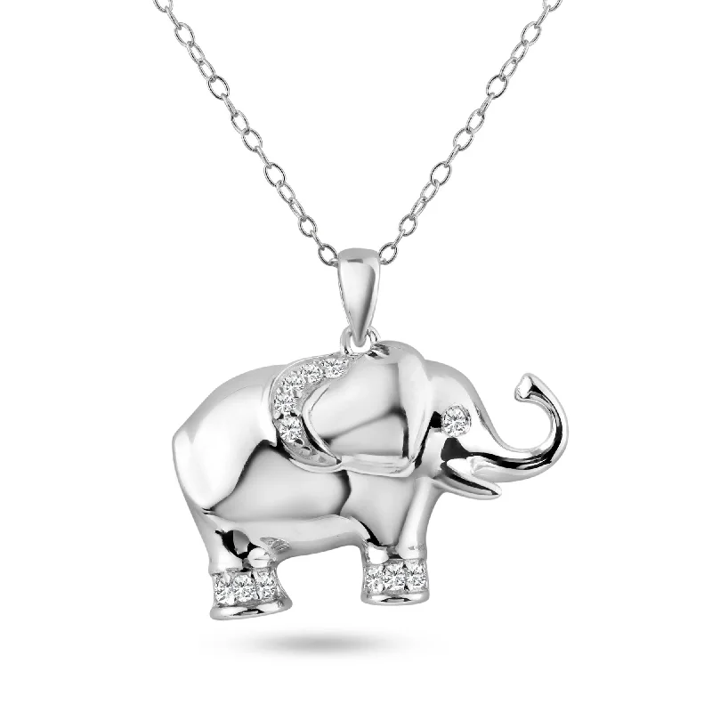 Personalized necklaces and pendants with name engravings for a custom touch-Silver 925 Rhodium Plated Clear CZ Elephant Pendant Necklace - STP01319