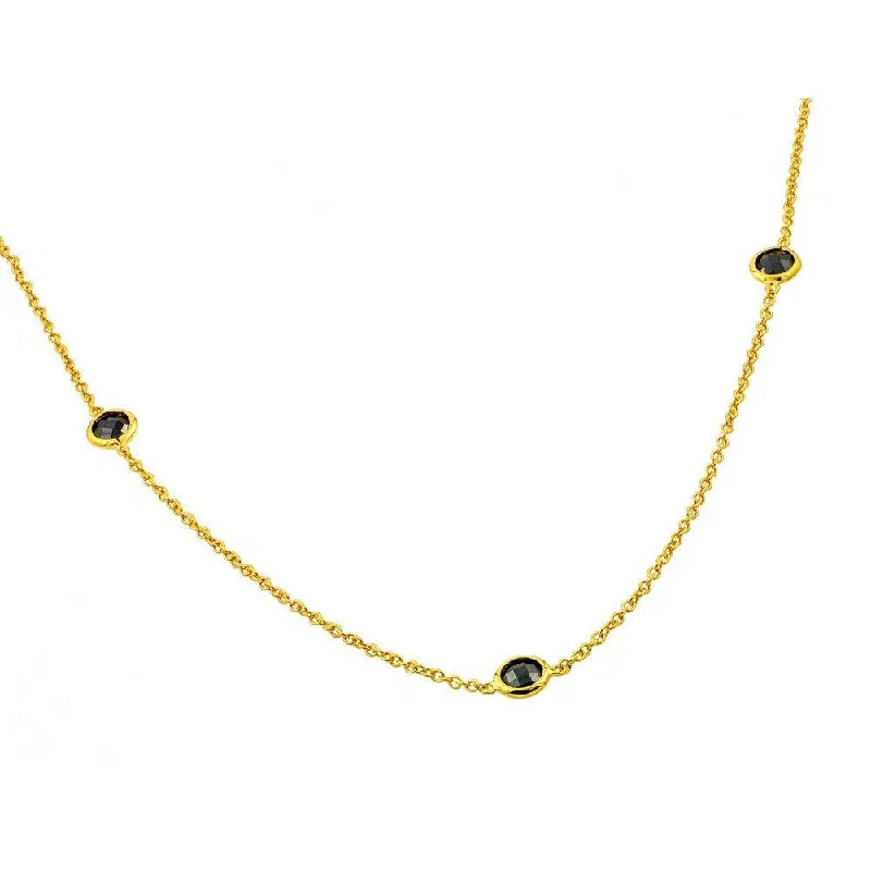 Necklaces and pendants with star-shaped designs for a whimsical, celestial touch-Silver 925 Gold Plated 3 Black CZ Stone Pendant Necklace - BGP00894