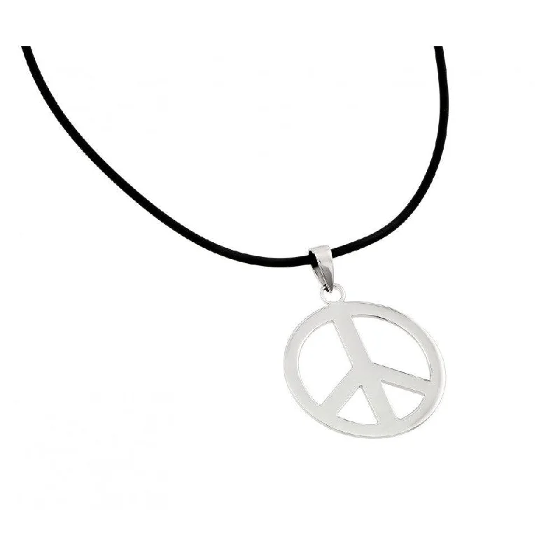 Beautiful necklaces and pendants with moonstone for an ethereal, mystical appearance-Silver 925 Rhodium Plated Peace Pendant Leather Necklace - STP00861