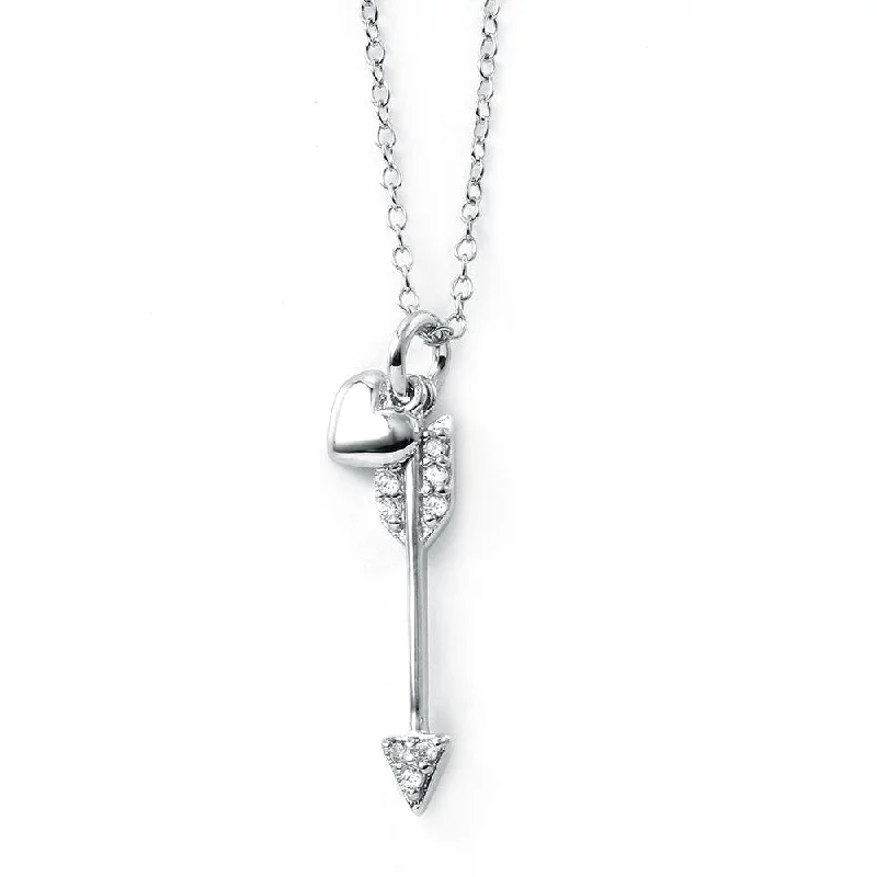 Best necklaces and pendants with opal and gold for a vibrant, luxurious contrast-Silver 925 Rhodium Plated Arrow Heart Necklace - BGP01023