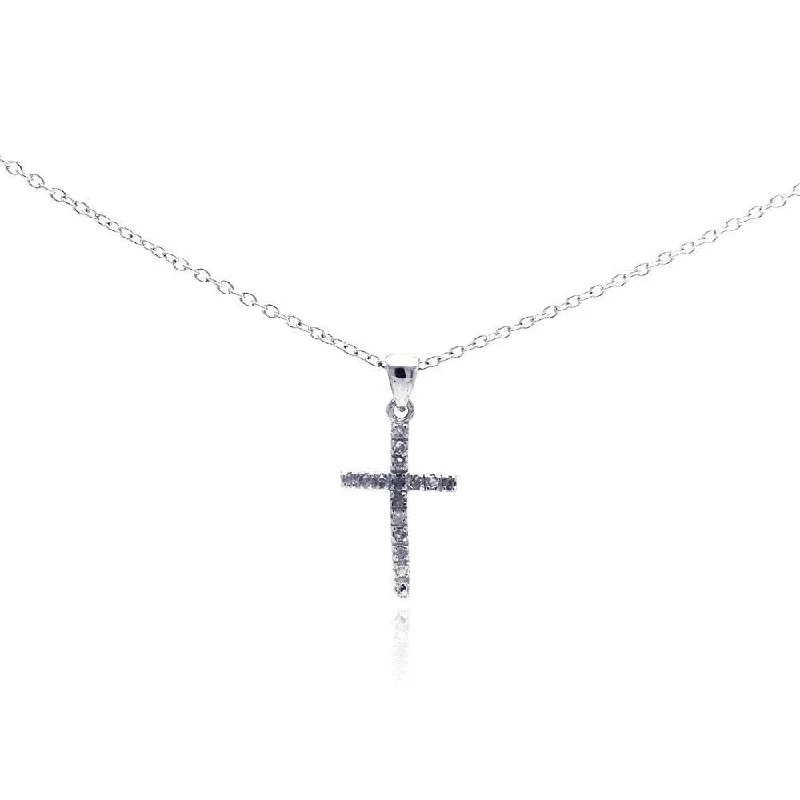 Necklaces and pendants with custom engravings for a personal, meaningful gift-Silver 925 Rhodium Plated Clear Diamond Cross Pendant Necklace - STP01026