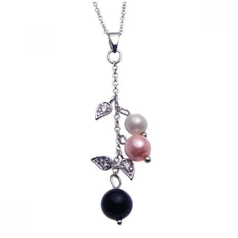 Best necklaces and pendants with rose gold for a warm and romantic appeal-Clearance-Silver 925 Rhodium Plated Clear CZ Pearls Flower Pendant Necklace - STP00919