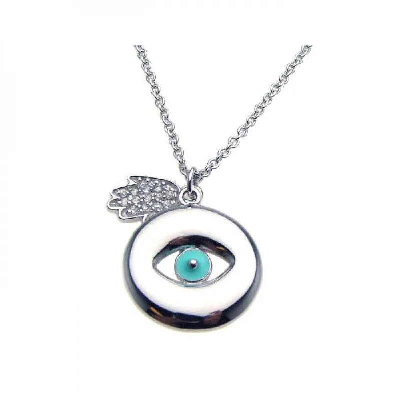 Best necklaces and pendants with vintage lockets for a nostalgic, sentimental look-Silver 925 Rhodium Plated Clear CZ Evil Eye Hamsa Pendant Necklace - STP00869