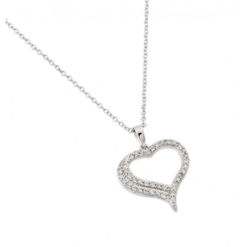 Best necklaces and pendants with black diamonds for an edgy, bold statement-Silver 925 Rhodium Plated Clear CZ Open Heart Pendant Necklace - BGP00960