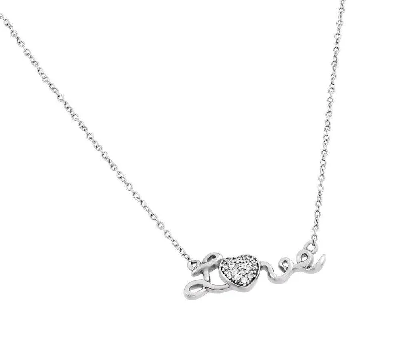 Best necklaces and pendants with heart-shaped designs for a romantic look-Silver 925 Rhodium Plated Clear CZ Love Heart Pendant Necklace - STP01376RH