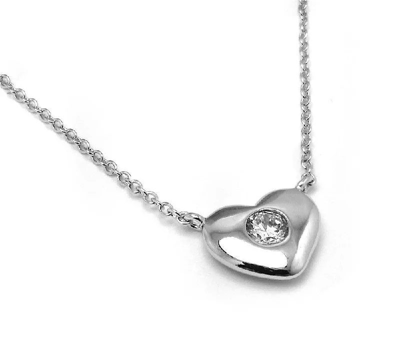 Best necklaces and pendants for weddings with matching designs for bride and groom-Silver 925 Rhodium Plated Solid Heart Pendant Necklace with CZ - BGP00946