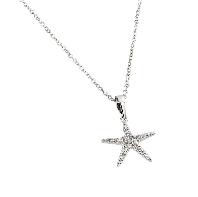 Best necklaces and pendants with oval pendants for a classic, elegant shape-Silver 925 Rhodium Plated Clear CZ Stone Star Fish Pendant Necklace - BGP00854