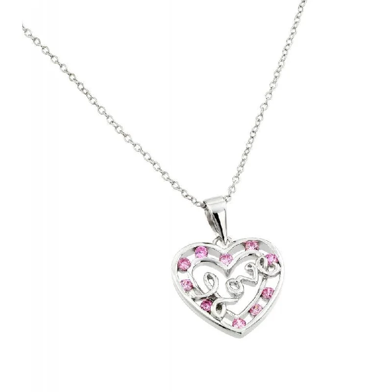 Layered necklaces and pendants for a trendy and fashionable stacked look-Silver 925 Rhodium Plated Pink CZ Open Heart Love Pendant Necklace - BGP00840