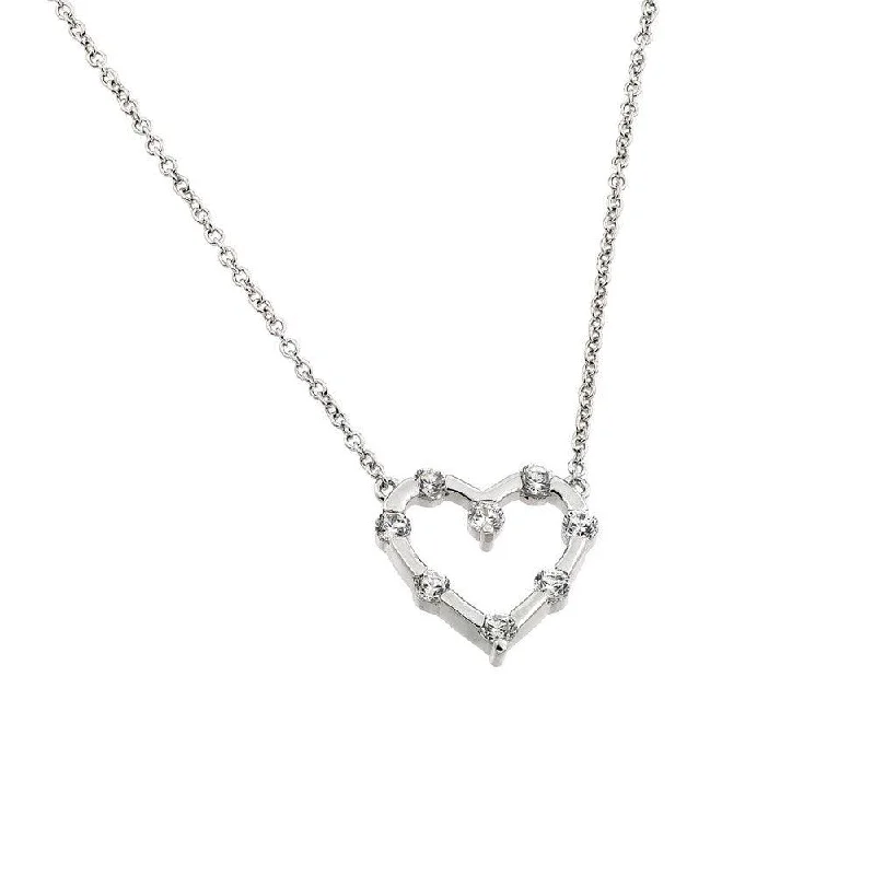 Best necklaces and pendants with opal and gold for a vibrant, luxurious contrast-Silver 925 Rhodium Plated Clear CZ Stone Heart Pendant Necklace - BGP00866