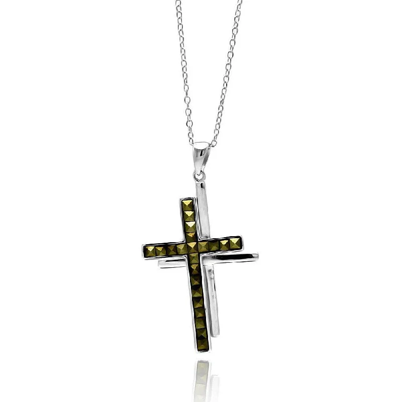 Beautiful necklaces and pendants with natural stones for an earthy, organic vibe-Clearance-Silver 925 Rhodium Plated Clear CZ Cross Pendant Necklace - STP01338