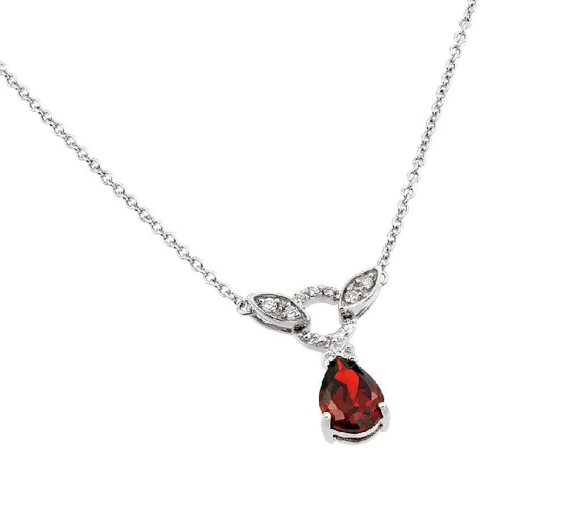 Best necklaces and pendants with matching rings for a coordinated jewelry set-Silver 925 Rhodium Plated Red and Clear CZ Stone Tear Drop Shape Pendant Necklace - BGP00846R