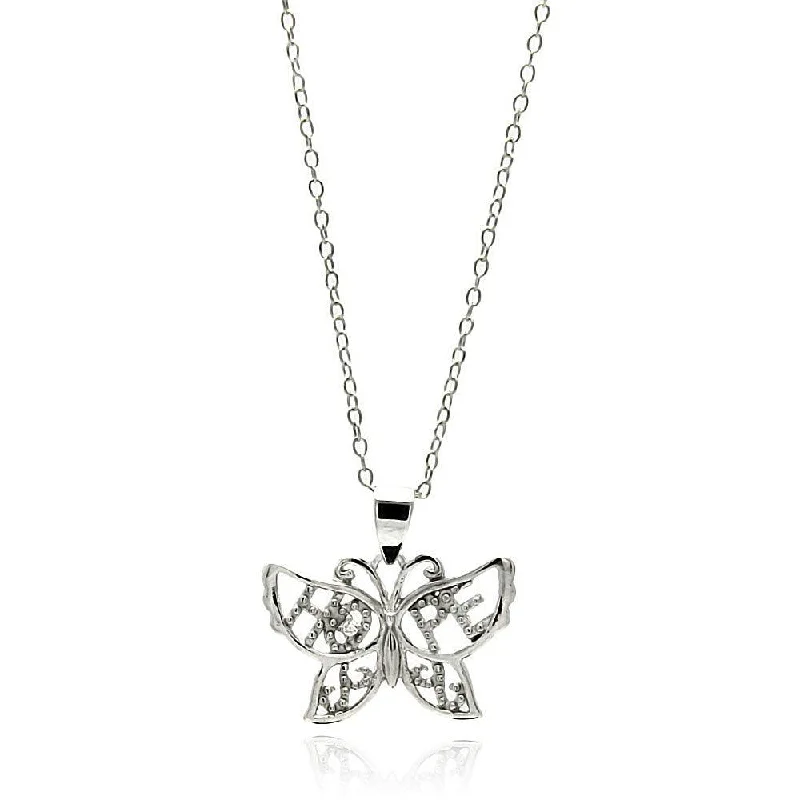 Best necklaces and pendants with glowing moonstone for an ethereal glow-Silver 925 Rhodium Plated Clear CZ Butterfly Pendant Necklace - STP01345