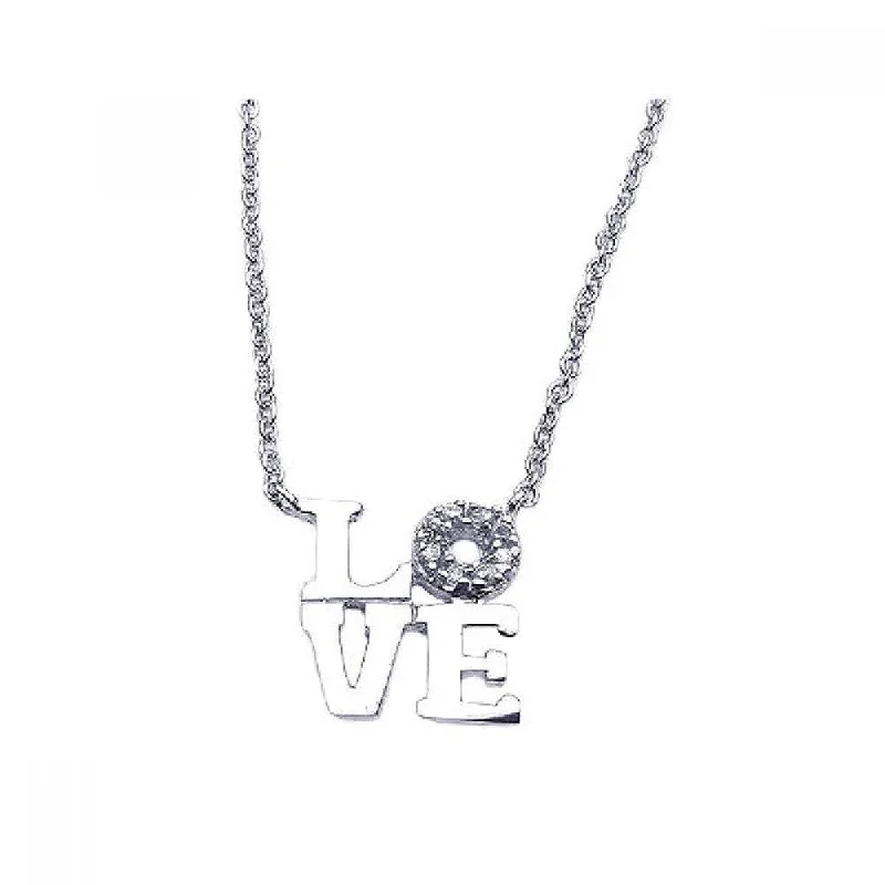 Necklaces and pendants with angel wing motifs for a spiritual, meaningful design-Silver 925 Rhodium Plated Clear CZ Love Pendant Necklace - STP00872