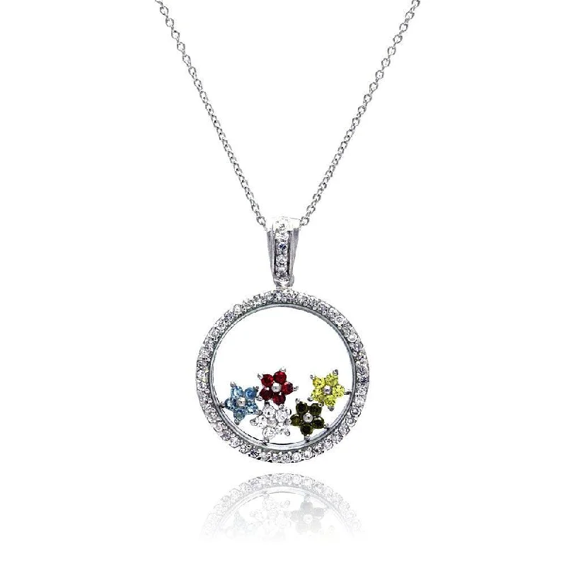 Elegant necklaces and pendants with infinity symbols for timeless designs-Silver 925 Rhodium Plated Clear CZ Circle Colorful Stars Pendant Necklace - STP00891