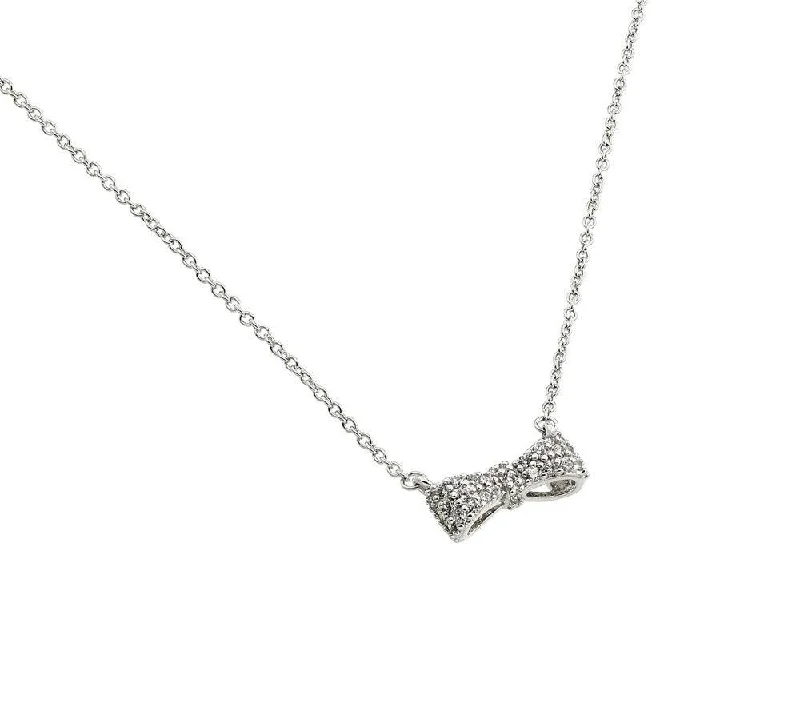 Necklaces and pendants with clear quartz for a pure and radiant look-Silver 925 Rhodium Plated Bow CZ Necklace - BGP00807