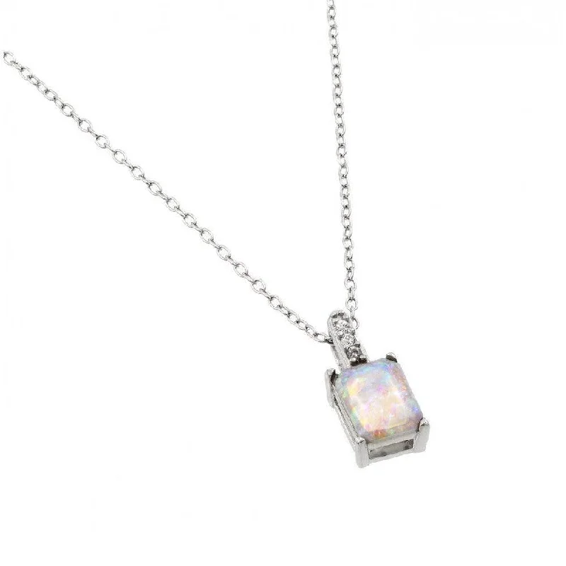 Beautiful necklaces and pendants with gemstone teardrops for an elegant effect-Silver 925 Rhodium Plated Opal Rectangle Pendant Necklace - STP01430