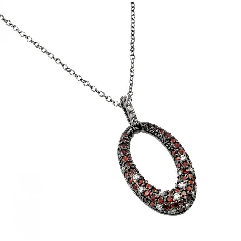 Best necklaces and pendants with adjustable chains for a customizable fit-Silver 925 Rhodium Plated Clear and Red CZ Stone Oval Hoop Pendant Necklace - BGP00889GAR