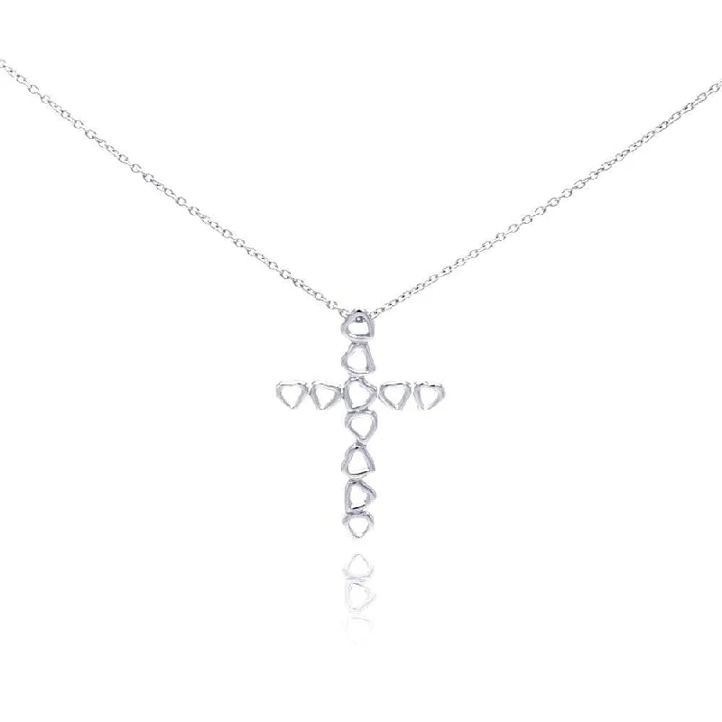 Elegant necklaces and pendants with infinity symbols for timeless designs-Clearance-Silver 925 Rhodium Plated Heart Cross Pendant Necklace - STP01050