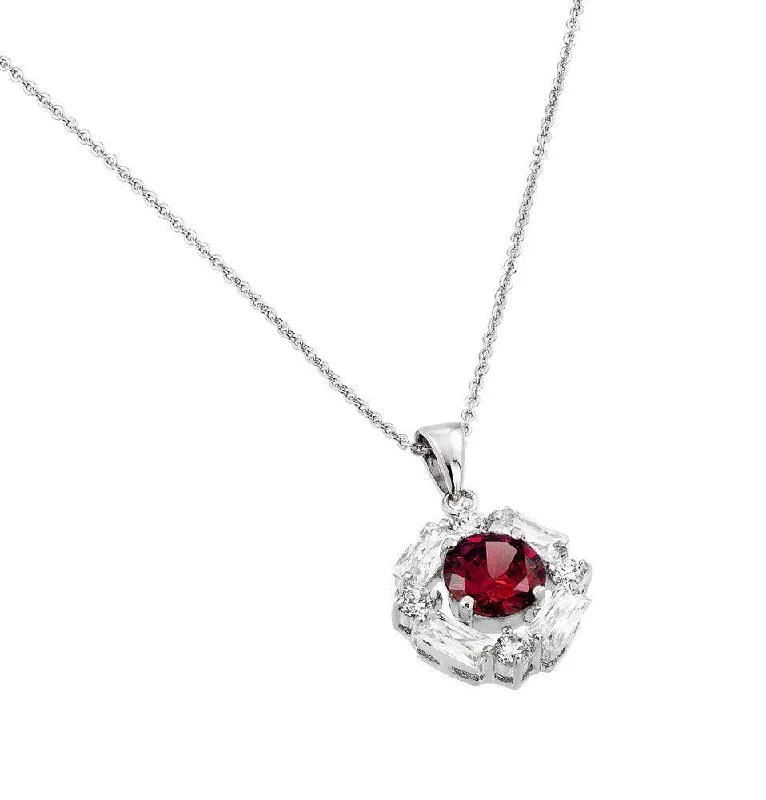 Necklaces and pendants with ocean-inspired designs for a refreshing, beachy feel-Silver 925 Rhodium Plated Circle Center Red CZ Necklace - BGP00809R