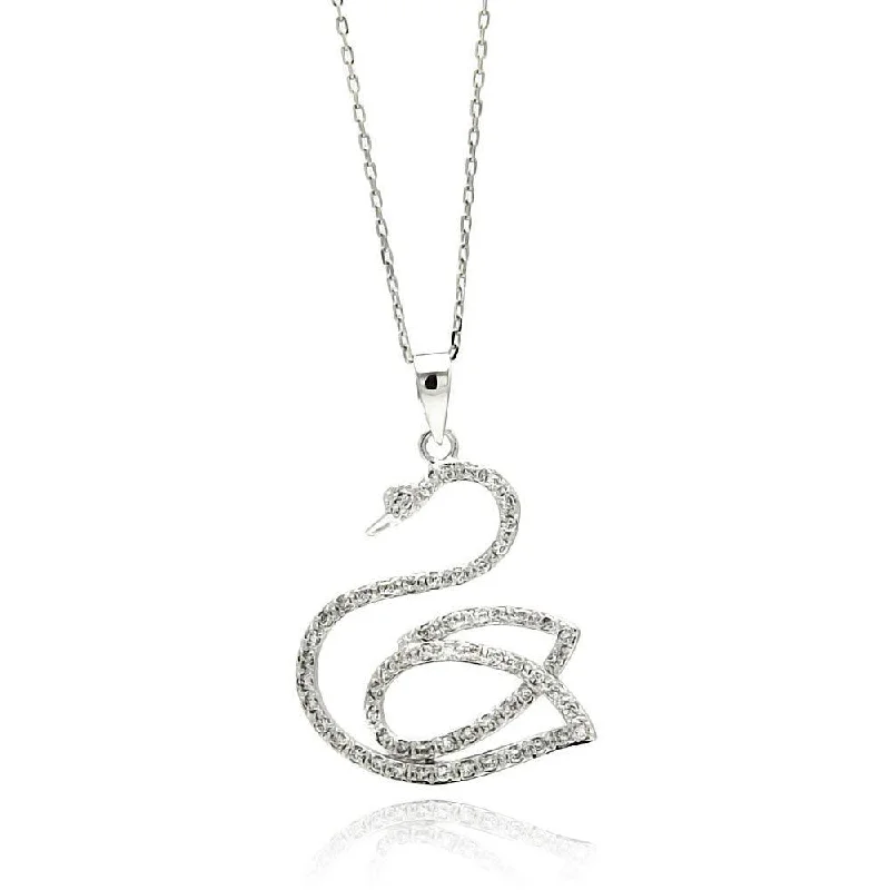 Necklaces and pendants with leaf-shaped designs for an earthy, organic feel-Silver 925 Rhodium Plated Open Swan CZ Necklace - BGP00510