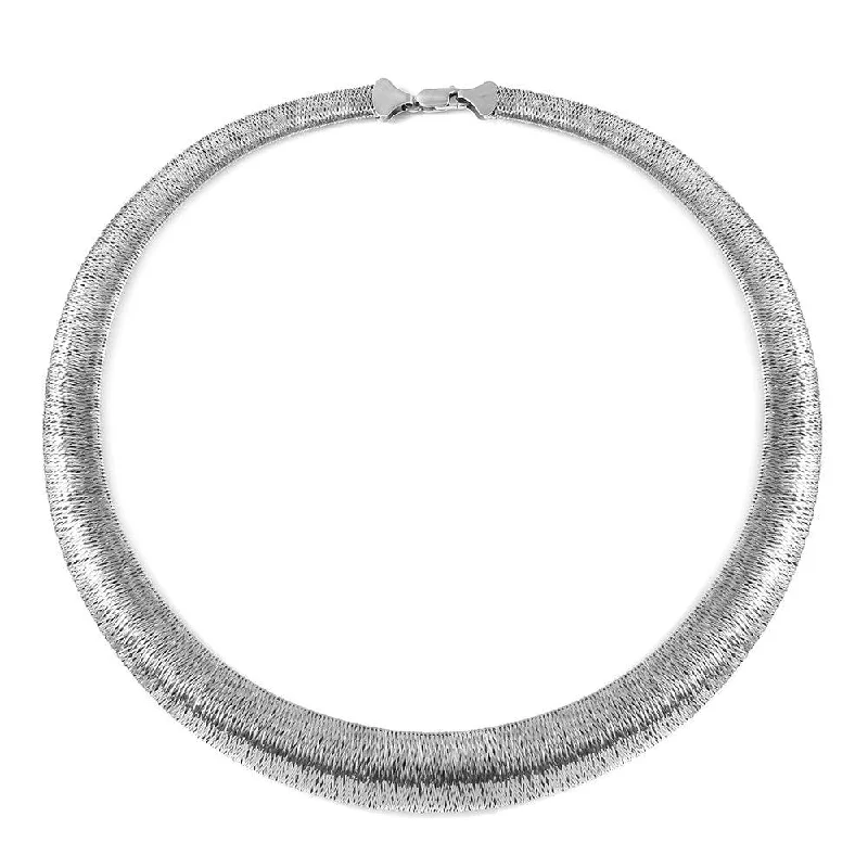 Stunning necklaces and pendants with birthstone pendants for a personal touch-Silver 925 Rhodium Plated Wicker Weave Texture Italian Necklace - DIN00005RH