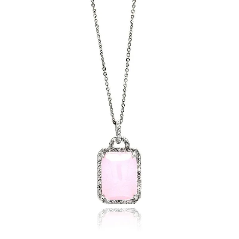 Best necklaces and pendants with seashell designs for a tropical, beachy vibe-Clearance-Silver 925 Rhodium Plated Pink Square CZ Necklace - BGP00571