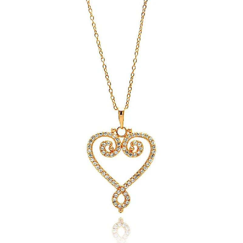 Necklaces and pendants with geometric pendants for a clean, contemporary design-Silver 925 Gold Plated Open Heart CZ Outline Necklace - BGP00685