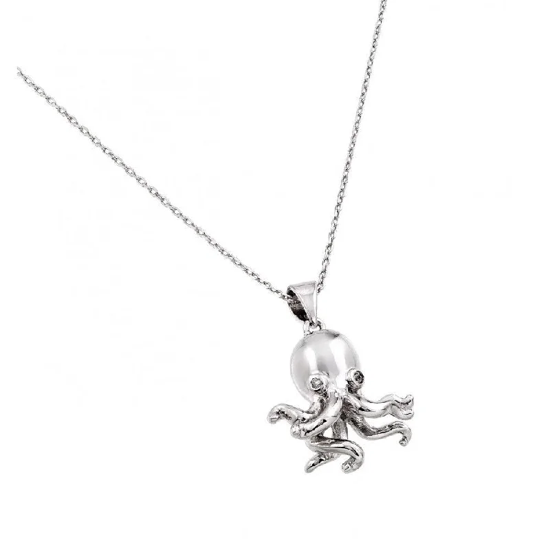 Necklaces and pendants with diamond pendants for a luxurious sparkling effect-Silver 925 Rhodium Plated Clear CZ Stone Octopus Pendant Necklace - BGP00849