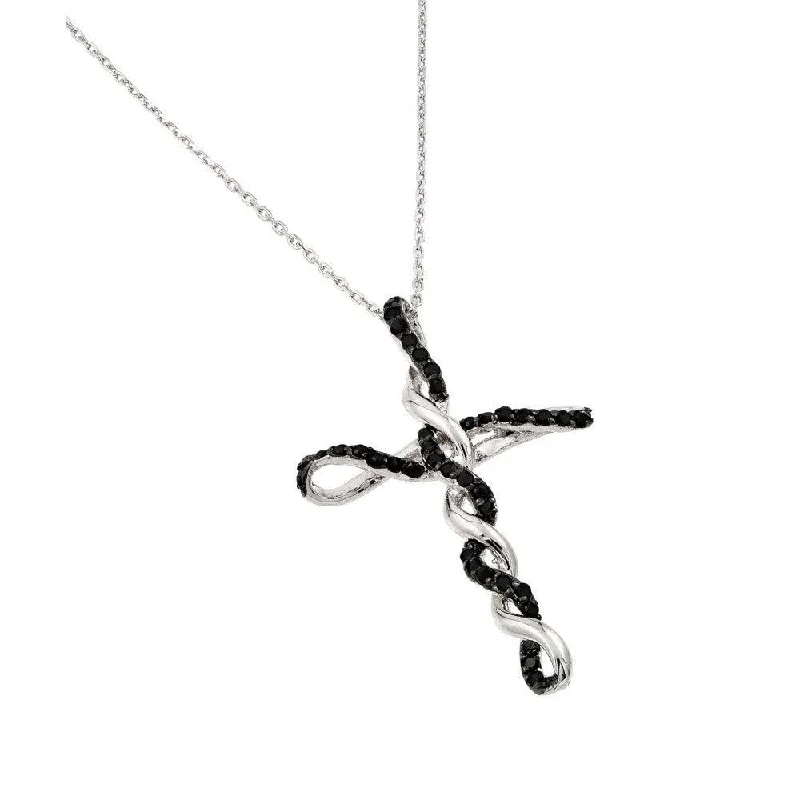 Best necklaces and pendants with minimalist pendants for a sleek, understated look-Silver 925 Rhodium Plated Black CZ Twisted Cross Pendant Necklace - BGP00882