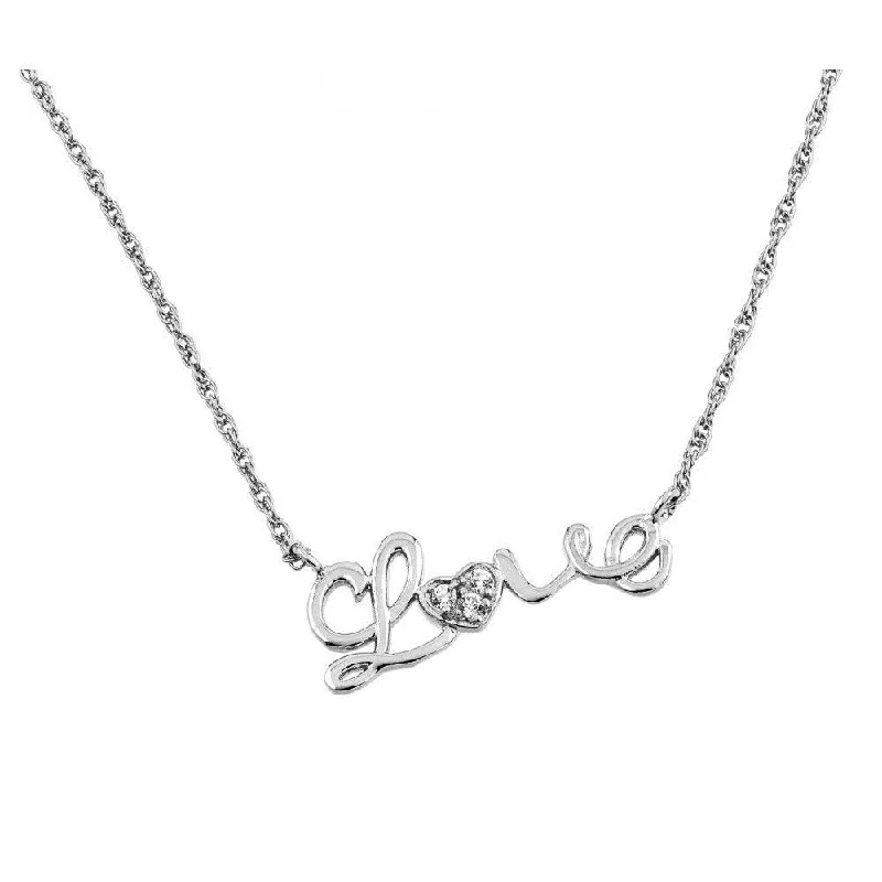 Necklaces and pendants with zodiac constellation designs for an astrological touch-Silver 925 Rhodium Plated Clear CZ Love Pendant Necklace - STP01384RH