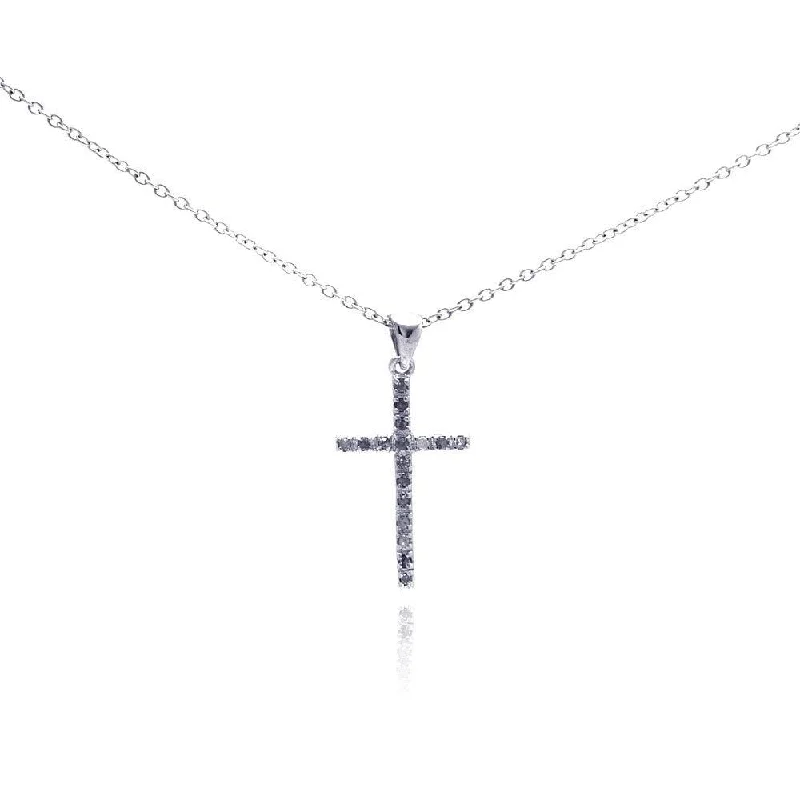 Unique necklaces and pendants with artistic shapes for a creative, one-of-a-kind design-Silver 925 Rhodium Plated Clear Diamond Cross Pendant Necklace - STP01027