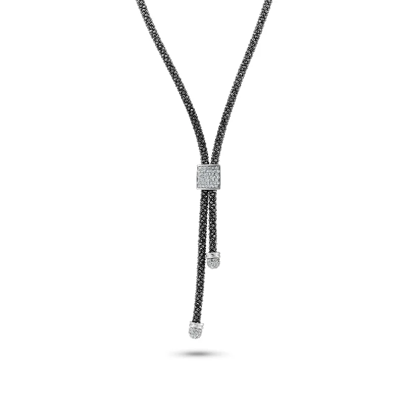 Best necklaces and pendants with sterling silver for an affordable yet stylish choice-Clearance-Silver 925 Black and Rhodium Plated Italian Necklace - ITN00106BLK