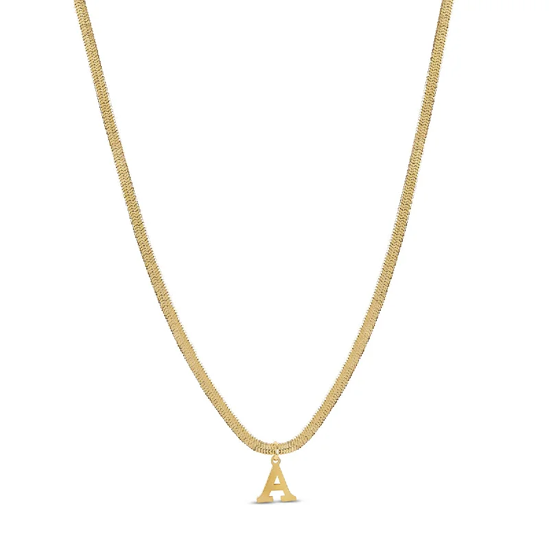 Necklaces and pendants with lotus flower designs for a spiritual, peaceful vibe-Snake Chain Initial Necklace - Gold